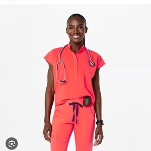 Figs Fiery Coral Rafaela top